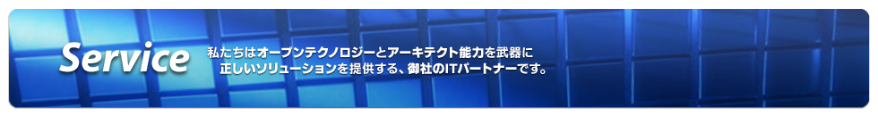 Service 私たちはオープンテクノロジーとアーキテクト能力を武器に正しいソリューションを提供する、御社のITパートナーです。